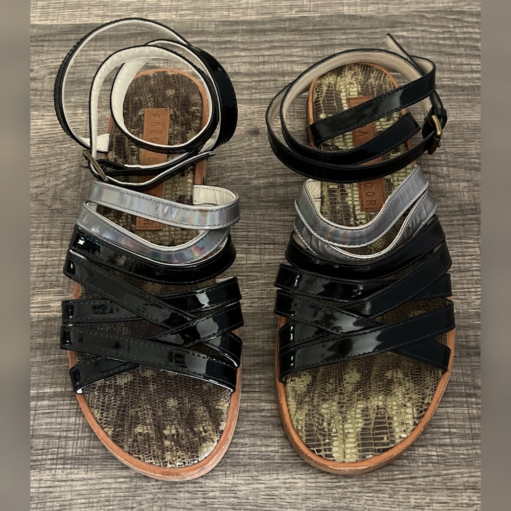 Freda Salvador Embossed Patent Leather Gladiator Sandals Black Color Size- 7
